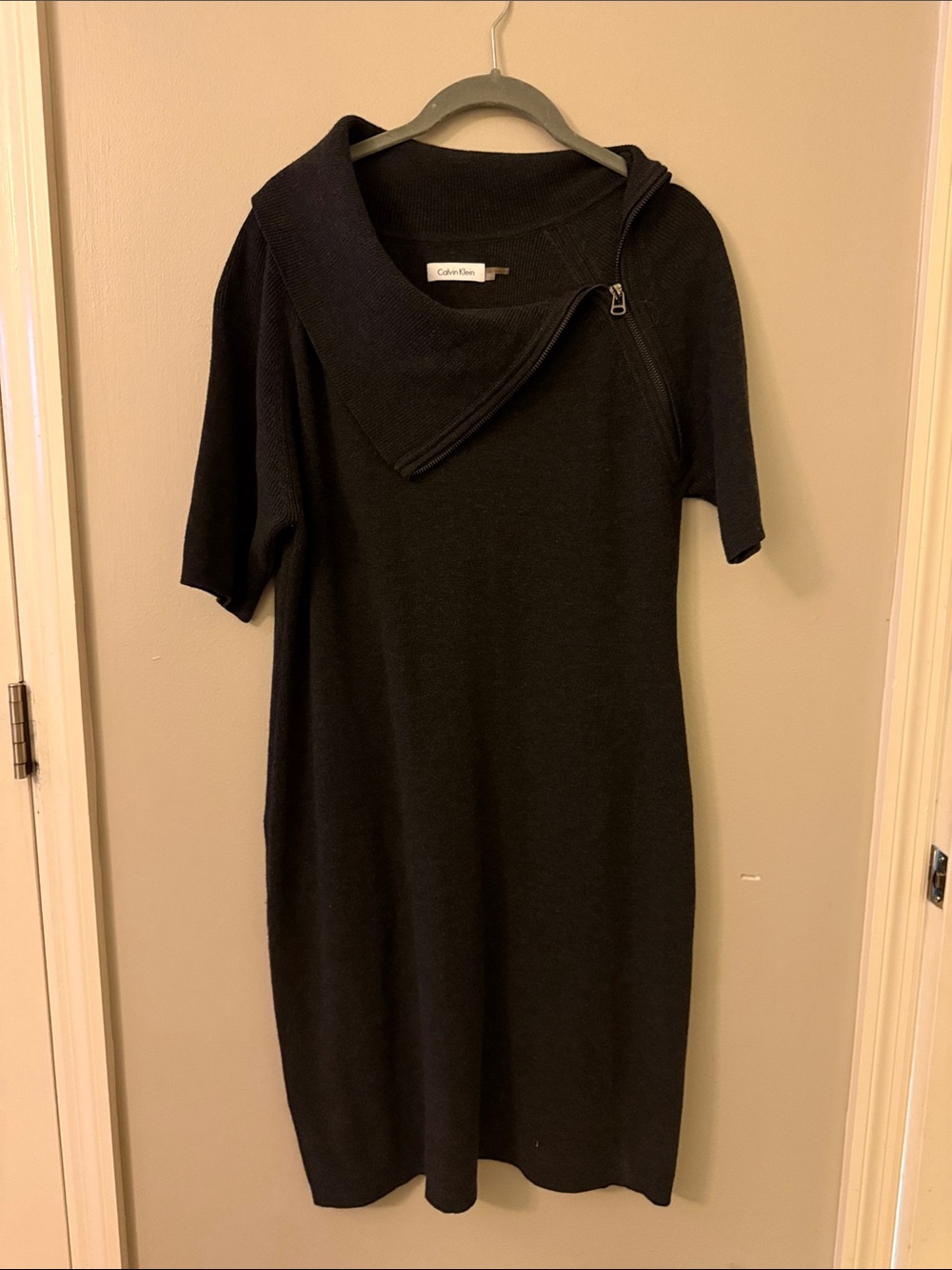 Calvin Klein Black Knit Zip-Detail Midi Dress